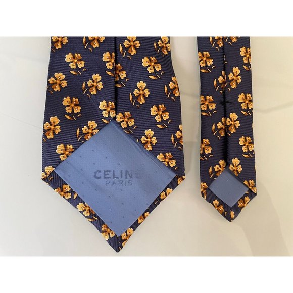 CELINE PARIS Blue Printed Silk Necktie Tie flower design - Picture 4 of 7